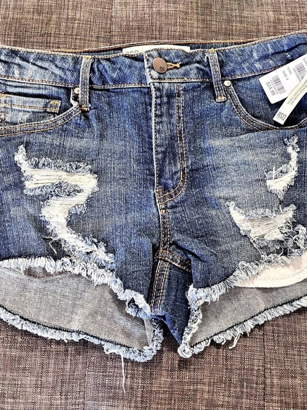 RSQ Venice Mid Rise Distressed Denim Shorts in Blue Size 3 NWT